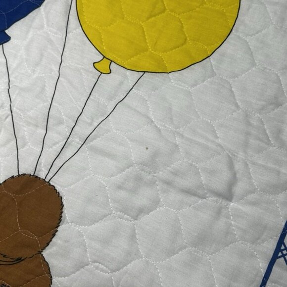 Vintage That\'s Our Baby Quilted Crib Blanket Bear Balloons 80s 90s Primary Color